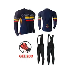 GENERICO - Uniforme Ciclismo Jersey Colombia Azul Oscu Licra Larga Badana GEL 20D
