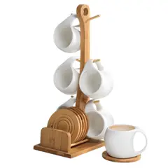 MULTIPLACE COLOMBIA - Set de Pocillos Blancos de Cerámica de Bambú x6 Elegantes