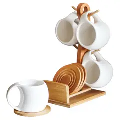 MULTIPLACE COLOMBIA - Set de Pocillos Blancos de Cerámica con Soporte x4 Elegantes