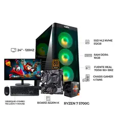 AMD - COMPUTADOR GAMER RYZEN 7 5700G+ MONITOR 24" 120HZ+ RAM 16GB+ SSD 512GB+ 700W+BRZ