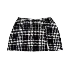 100 - Falda Plaid para Mujer Color Negro con Blanco