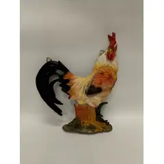 ITALIANA - Escultura De Pared Italy En Marmolina Y Oleo Gallo De Pelea