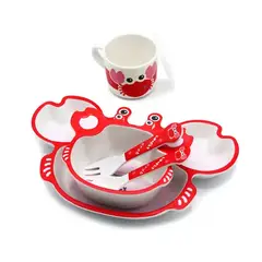 GENERICO - Set Vajilla Bebe Bambú Menaje 5 Pieza Biodegradable CANGREJO