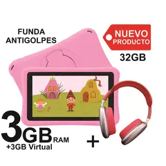 KRONO - Tablet Niños 3GB RAM Android 13 32GB Wifi ROSADO+ DIADEMA PLAY