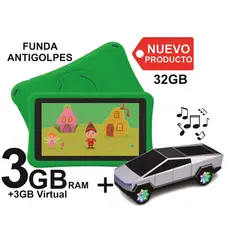 KRONO - Tablet Niños 3GB RAM Android 13 32GB Wifi VERDE + PARLANTE CYBERTRUCK