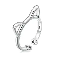 ALHAJAS - Anillo Ajustable Para Mujer Gato AdorableLuna Fabricado En Plata 925