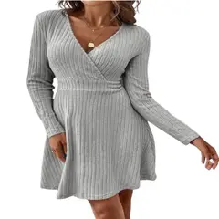 100 - Vestido Midi Color Gris Acanalado