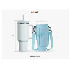 INNOVA - Termo Acero Inoxidable 40oz Con Funda Porta Termo Ajustable BlancoAzul