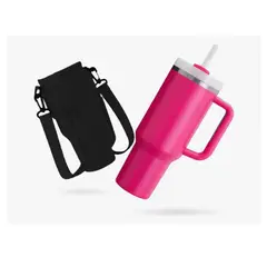 INNOVA - Termo Acero Inoxidable 40oz Con Funda Porta Termo Ajustable Black Pink