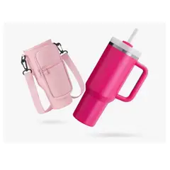 INNOVA - Termo Acero Inoxidable 40oz Con Funda Porta Termo Ajustable Beige Rosa