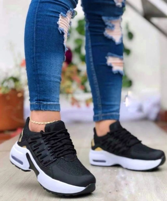 Imagen de Tenis Negro Dama Zapatillas Zapatos Mujer Lindos Moda Casual