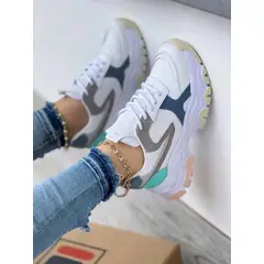 NACIONAL - Tenis Blanco Gris Dama Zapatillas Zapatos Mujer Lindos Moda Casual