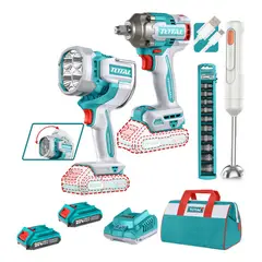 TOTAL - Llavede Impacto 400 Nm 20v inckuye 2 Baterias + Acc + Bolso