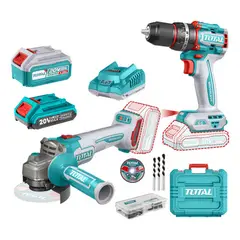 TOTAL - Combo Inalambrico Taladro 1/2" + Pulidora 4 1/2" + 2 baterias