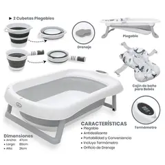 BEBESITOS - BAÑERA PLEGABLE GRANDE CON TERMOMETROS Y ACCESORIOS DE BAÑO