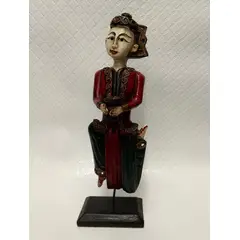 HINDU - Escultura Talla En Madera Cedro Y Oleo Diosa Tailandesa