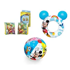BESTWAY - Combo 3 En 1 Flotadores Brazos, Aro con OrejasY Pelota Mickey Mouse