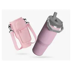 INNOVA - Termo 900 Ml Flip Con Funda De Neopreno Rosa Con Correa Y Bolsillos