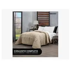 INNOVA - Edredón Microfibra Para Cama Sencilla 2 Fundas Tela Suave Innovo Beige
