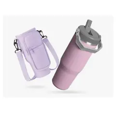 INNOVA - Termo 900 Ml Flip Con Funda De Neopreno Morado Con Correa Y Bolsillos