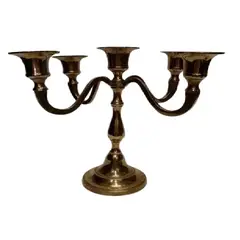 HINDU - Candelabro De Mesa Antiguo En Bronce Macizo 5 Velas