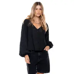 COLOR BLUE - Camisa Manga Larga En Ojalillo