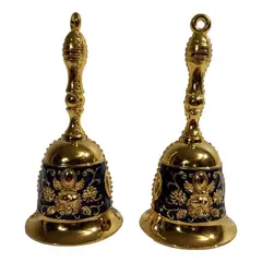 HINDU - Campana De Mano Antigua Bronce Azul Oro