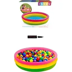 INTEX - Piscina Inflable 147 cm x 33 cm + 200 Pelotas Neón + Inflador