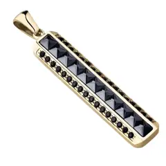 GLEAM GOLD - Dije Charm en Forma de Barra con Piedras Negras en Oro Laminado 18 K