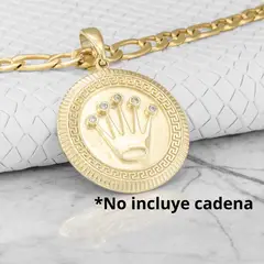 GLEAM GOLD - Dije Charm Unisex Medalla con Corona en Oro Laminado 18 Kilates