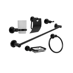 BOCCHERINI - Juego Accesorios Para Bano En Aluminiinio X 6 Piezas Negro