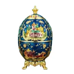 USA - Porta Palillos Huevo Pascua Azul Dorado Acrilico Porcelanizado