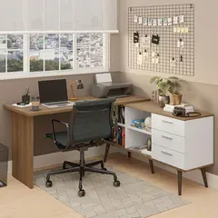 MADESA - Mesa de Oficina de Esquina Lisboa con Cajones Patas Nichos - Blanco