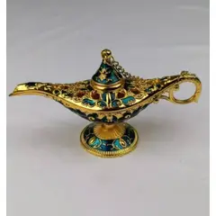 HINDU - LAMPARA DE ALADINO DE MESA BAÑO ORO Y PORCELANA AZUL DORADO