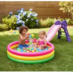 INTEX - Combo Piscina 168cm + 500 Pelotas neón + Deslizador Rosa