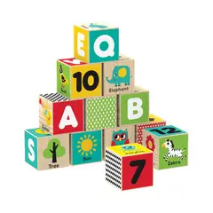 TOY LOGIC - Set 12 Cubos Bloques de Madera ABC con Animales y Letras Kids Hits