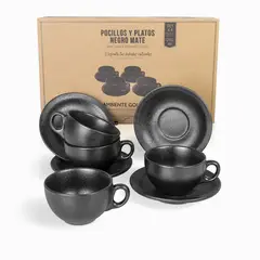 AMBIENTE GOURMET - Pocillo y plato negro mate 260 ml setx4