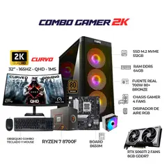 AMD - PC GAMER RYZEN 7 8700F+ RTX 5060TI+ MONITOR 32" 2K QHD+ RAM 64GB+ SSD 512GB