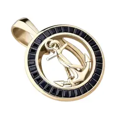 GLEAM GOLD - Dije Medalla Ancla con Gemas Negras Unisex en Oro Laminado 18K
