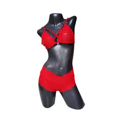 TEMPTATIONS - Lenceria conjunto ropa interior femenina Erotica Cachetero Rojo