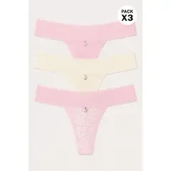 LILI PINK - Brasilera paquete x3 en algodón con encaje