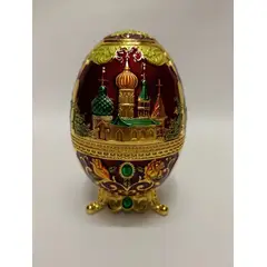 USA - Porta Palillos Huevo Pascua Rojo Bronce Baño Oro Porcelanizado