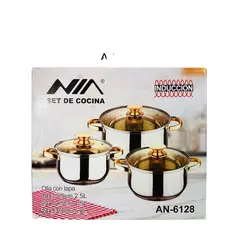 NIA - Juego De Ollas 6 Piezas Induccion Acero Inoxidable