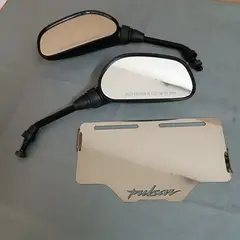 GENERICO - Par de Espejos retrovisores pulsar180 mas Porta placa pulsar