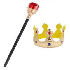 GENERICO - Set Corona Y Cetro Real Dorado O Plateado Disfraz Rey Reina