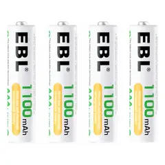 GENERICO - Pilas Recargables AAA EBL 1100mAh Pack 4 Unidades Energia Duradera