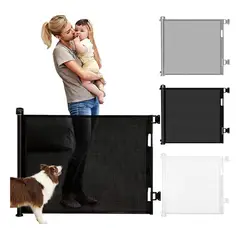 FRAGOLA KIDS - Puerta Retráctil Seguridad Bebe Mascota Extensible 1.4 Mts Negra