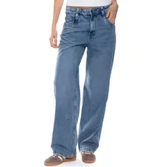 COLOR BLUE - Medium Waist Wide Leg Jeans Con Doble Boca De Bolsillo
