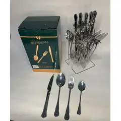 LANZURY IMPORTACIONES - Juego de cubiertos de 24 piezas de acero inoxidable Plateado