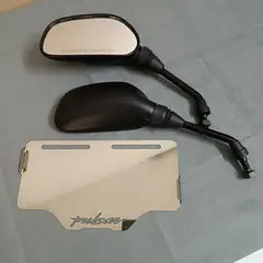 GENERICO - Par de espejos pulsar180 mas portaplaca en acero accesorios lujos